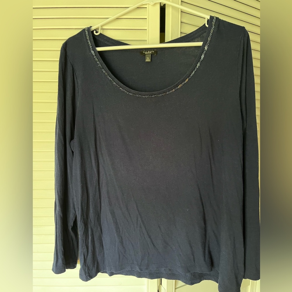 Talbots  Beaded Navy Top